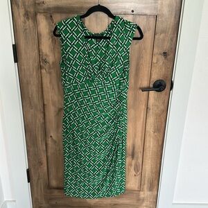 Ralph Lauren Green Sheath Ruched Midi Dress V-neck Sleeveless